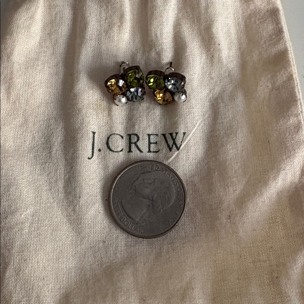 NWOT J. Crew Multi-Color Gemstones and Pearl Cluster Stud Earrings - Picture 2 of 5